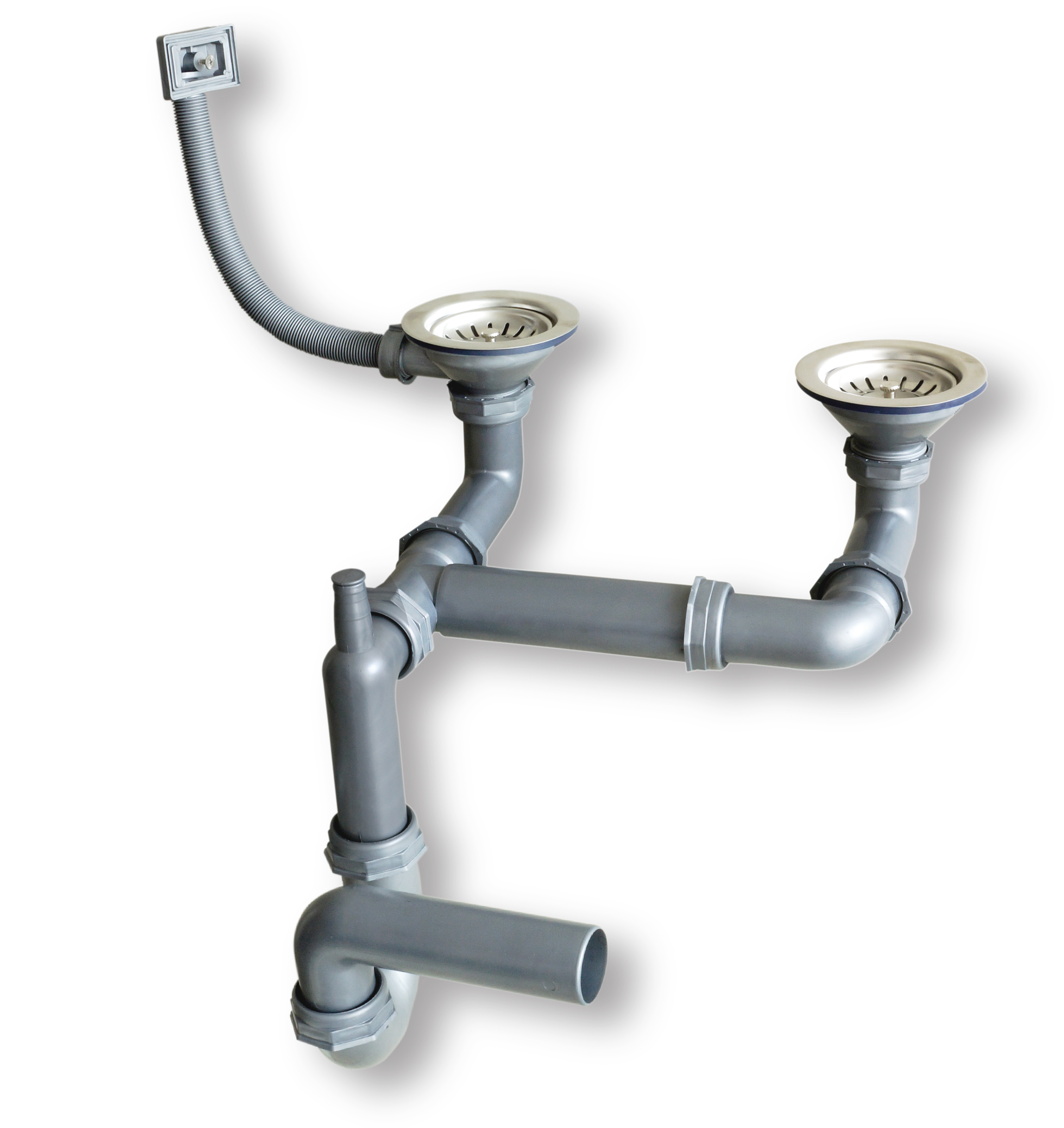 Çiftgözlü Teleskopik Kare Taşmalı Evye Sifonu, imalat toptan sifon satış.Evye gideri