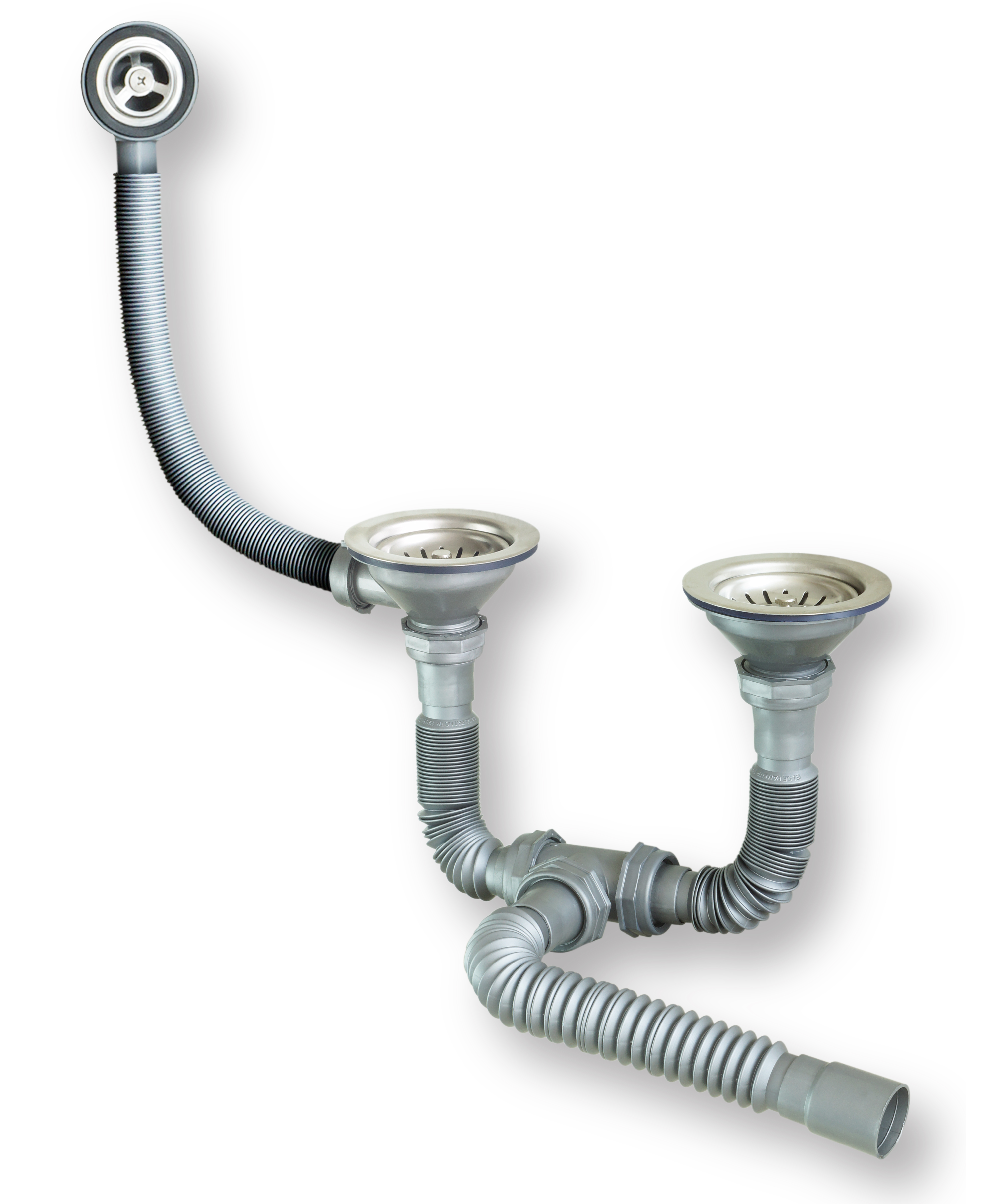 Çift Gözlü Körüklü Yuvarlak Taşmalı Evye Sifonu, İmalat toptan sifon satış.Evye gideri