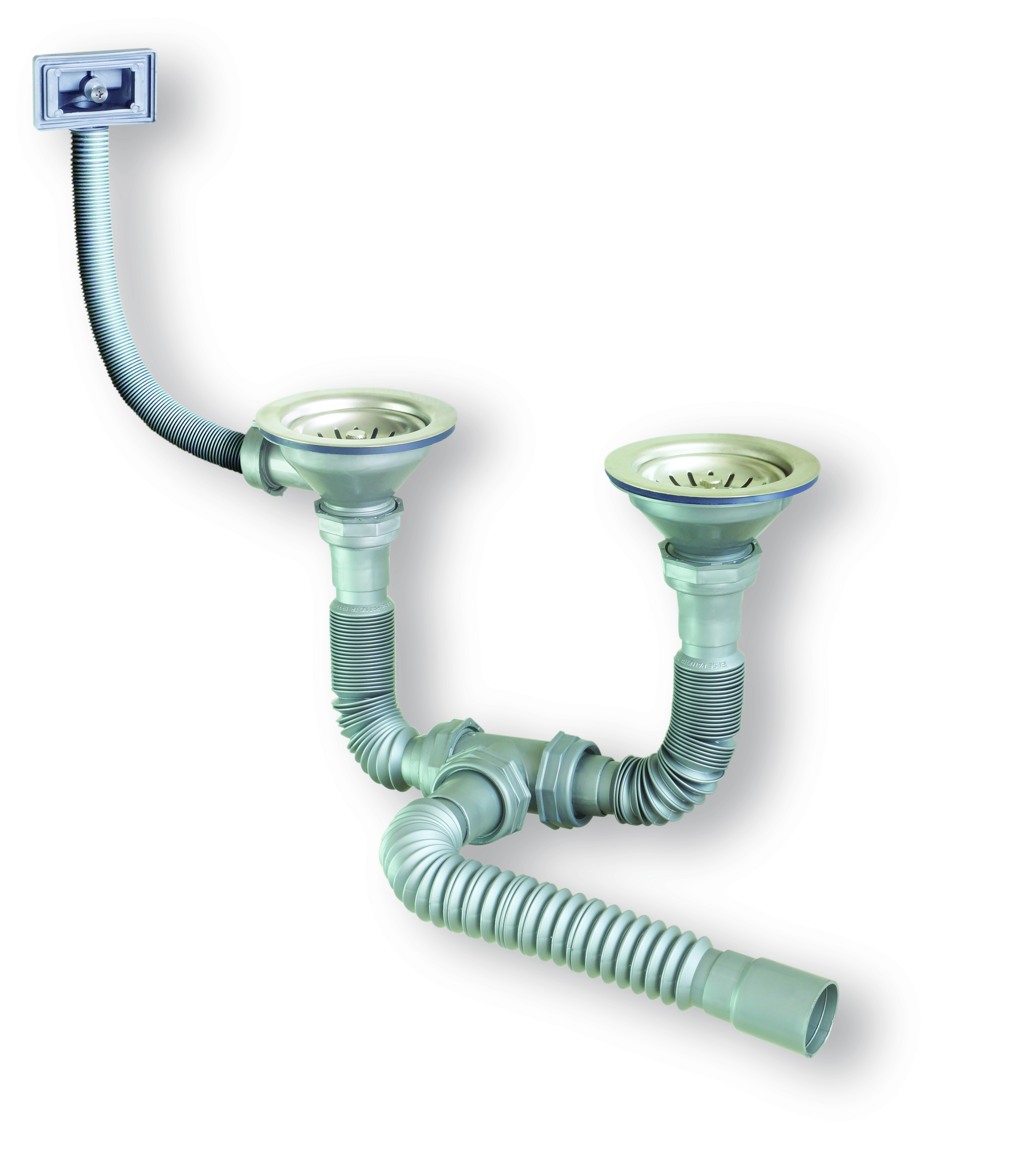 Çift Gözlü Körüklü Kare Taşmalı Evye Sifonu, İmalat Toptan sifon satış.Evye gideri